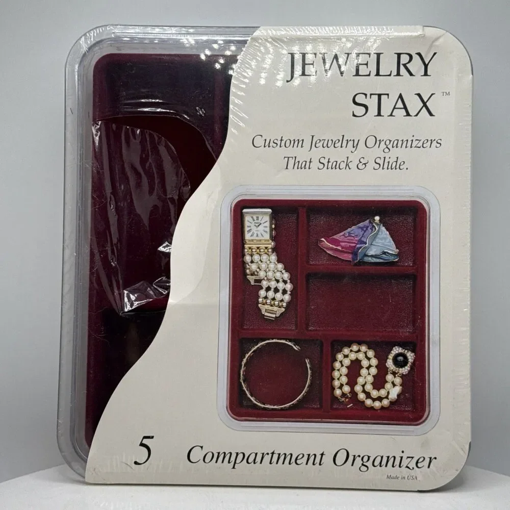 Neatnix STAX Jewelry Organizer Tray, 5 Compartments, Burgundy